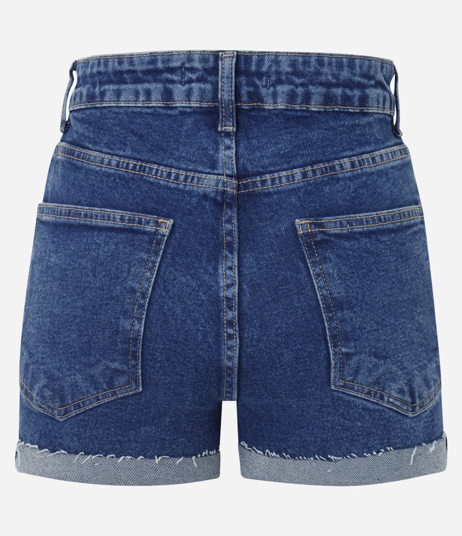 Short Hot Pants em Jeans com Cintura Alta e Barra Dobrada Azul Escuro 2