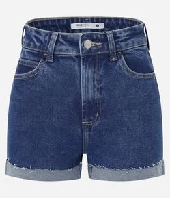 Short Hot Pants em Jeans com Cintura Alta e Barra Dobrada