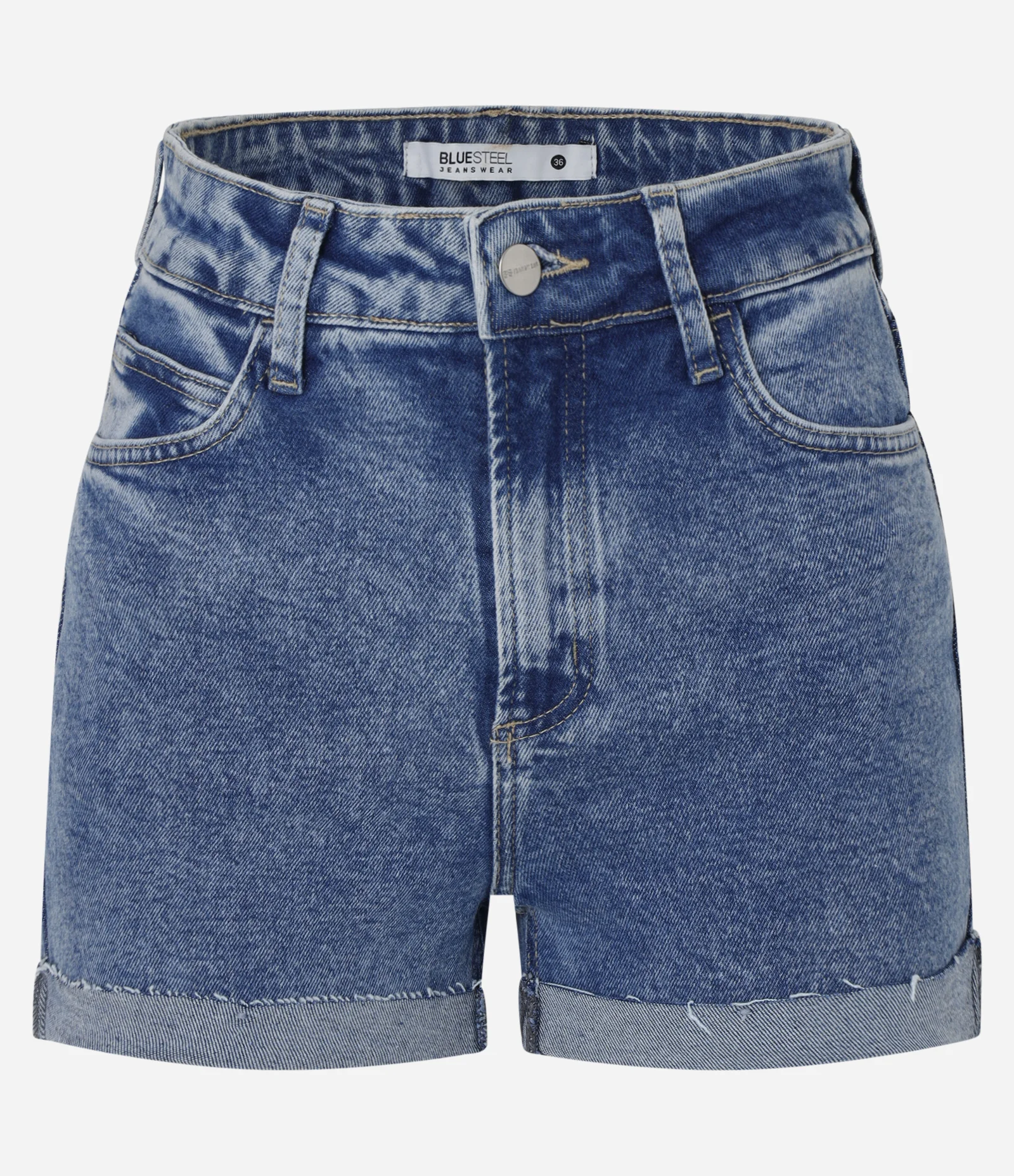 Short Hot Pants em Jeans com Cintura Alta e Barra Dobrada Azul Médio 1