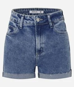 Short Hot Pants em Jeans com Cintura Alta e Barra Dobrada