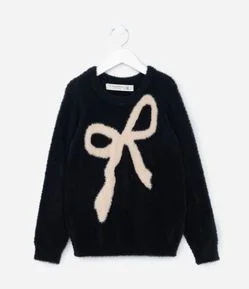 Suéter Infantil Peluciado com Estampa Laço - Tam 5 a 14 Anos