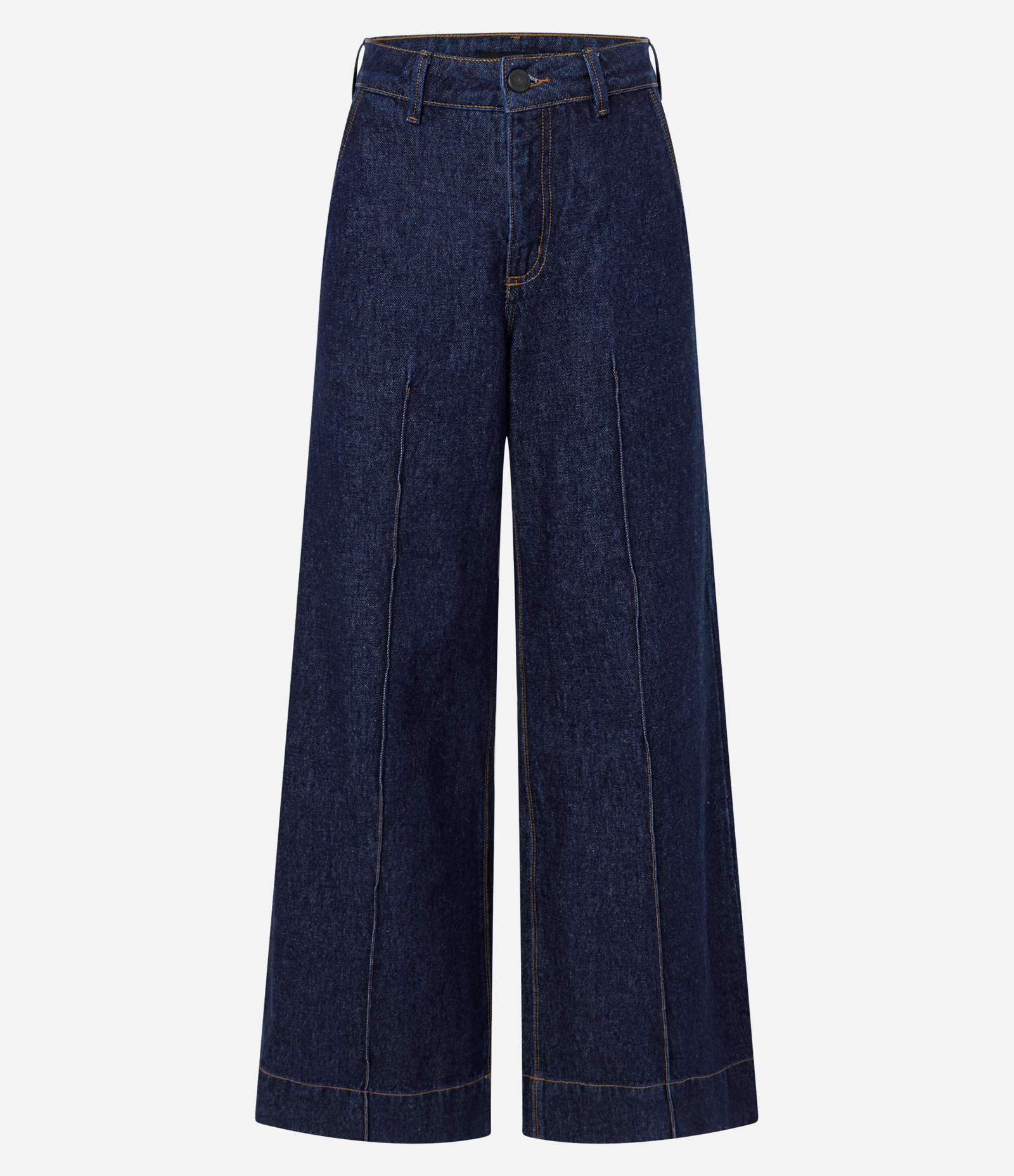 Calça Pantalona em Jeans com Friso Frontal Azul Escuro 6