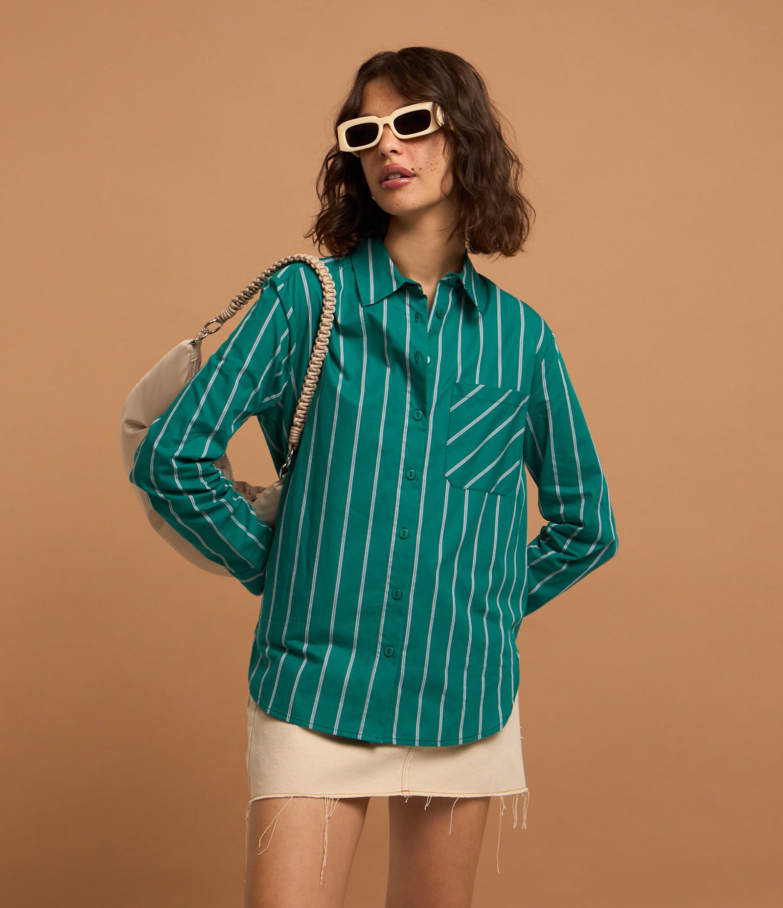 Camisa em Tricoline com Listras em Fio Tinto Verde 3