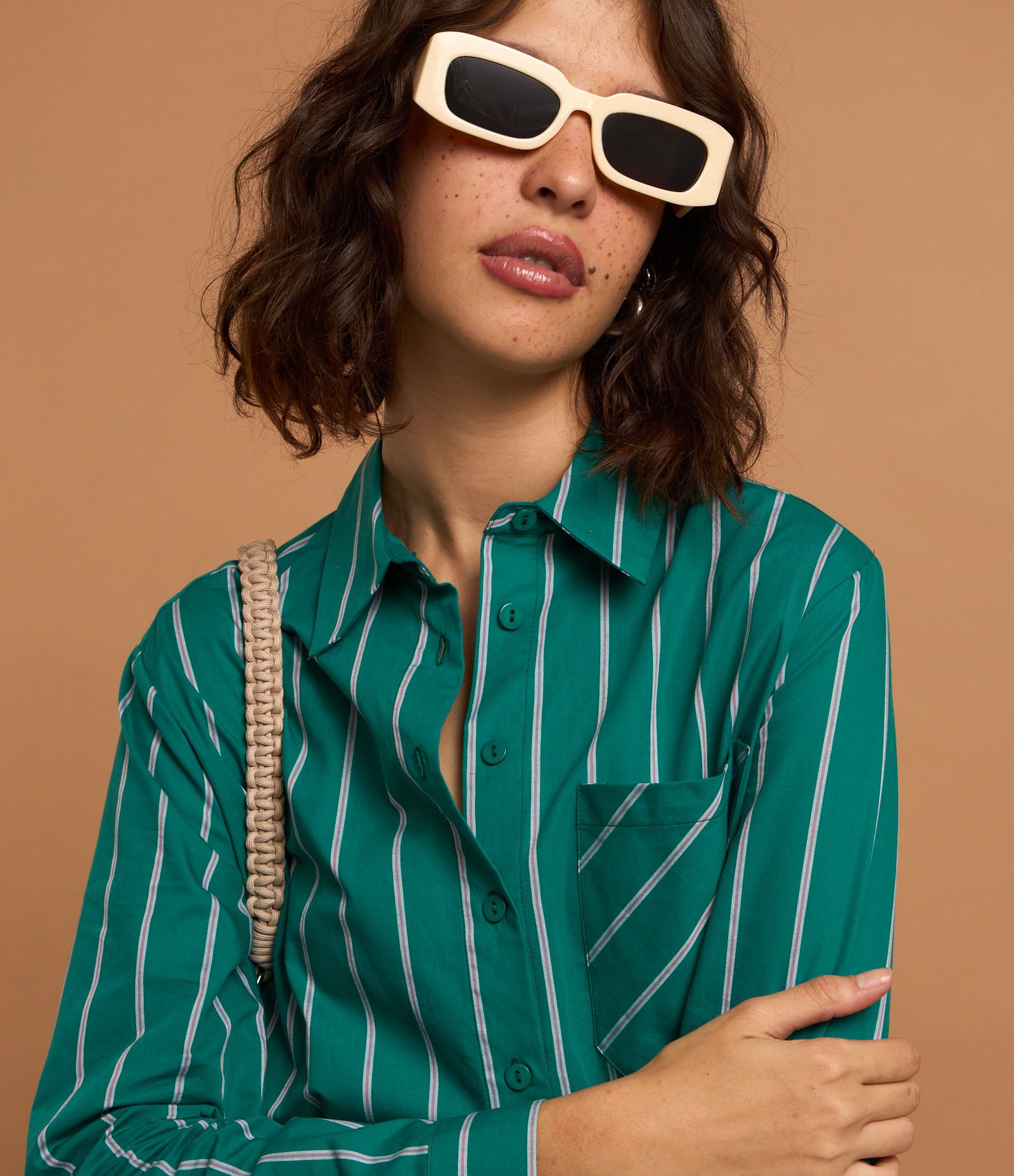 Camisa em Tricoline com Listras em Fio Tinto Verde 4