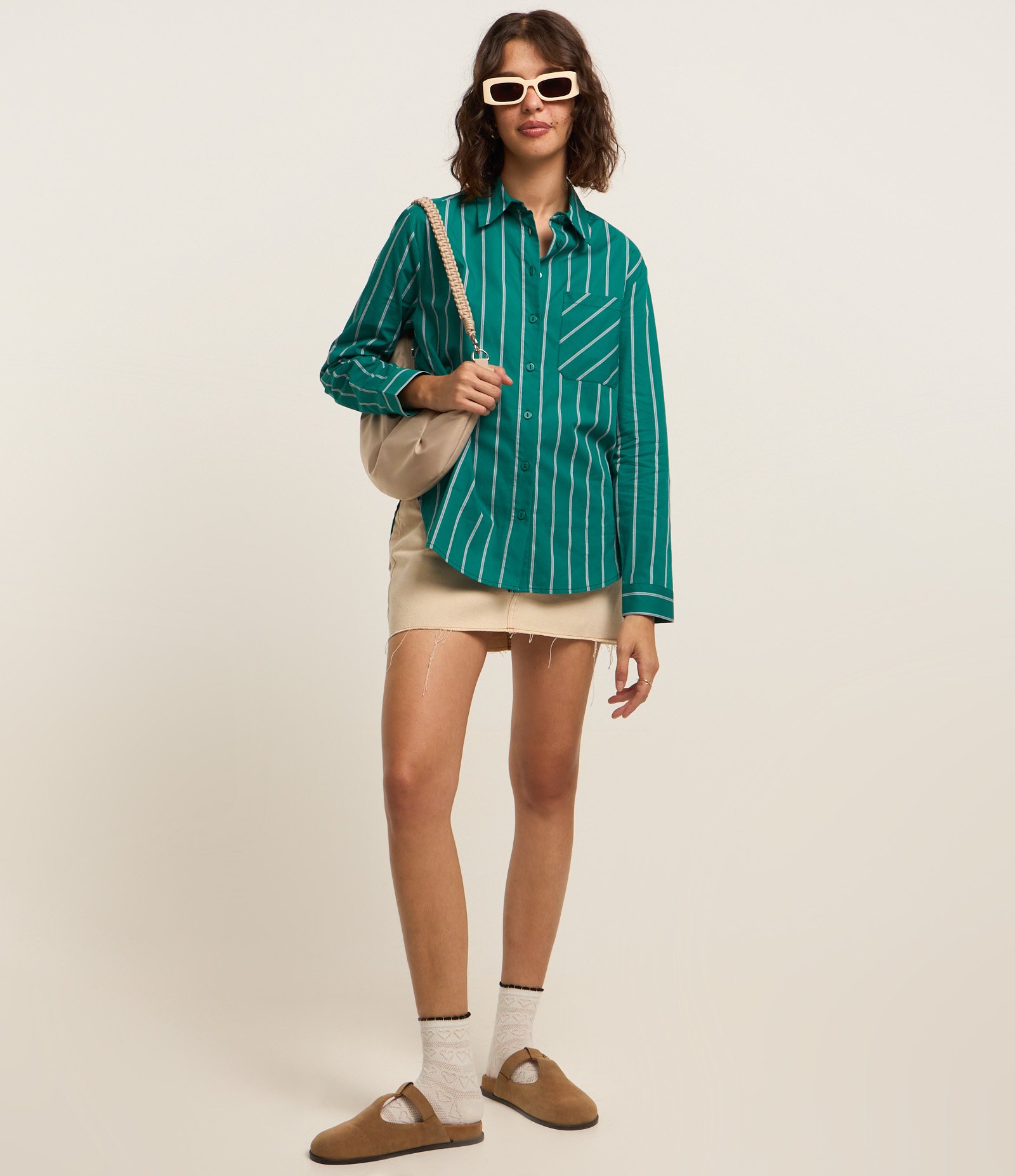 Camisa em Tricoline com Listras em Fio Tinto Verde 2