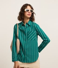 Camisa em Tricoline com Listras em Fio Tinto