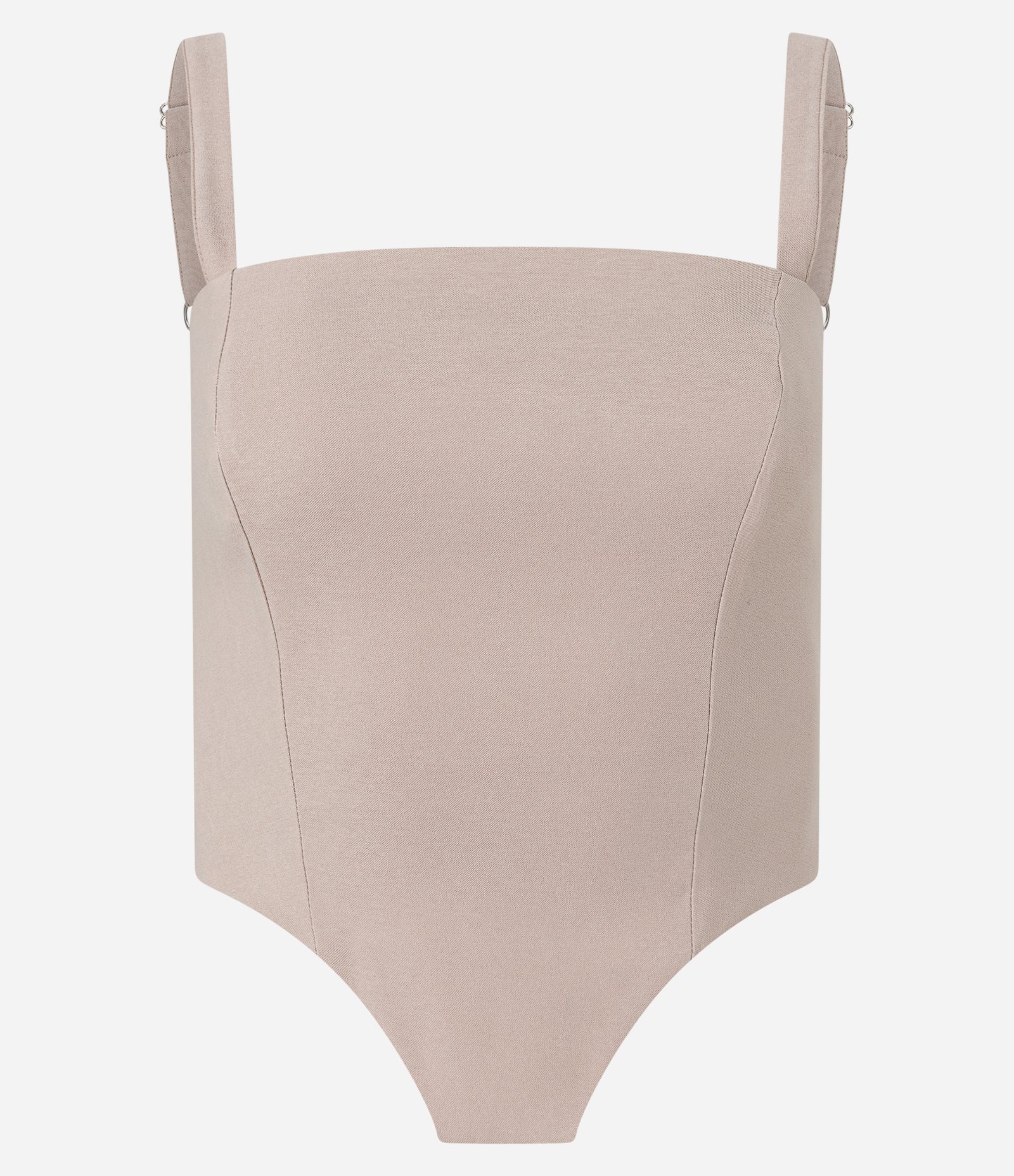 Blusa Corsetada em Bengaline com Alça Fina e Ponta Bege 4