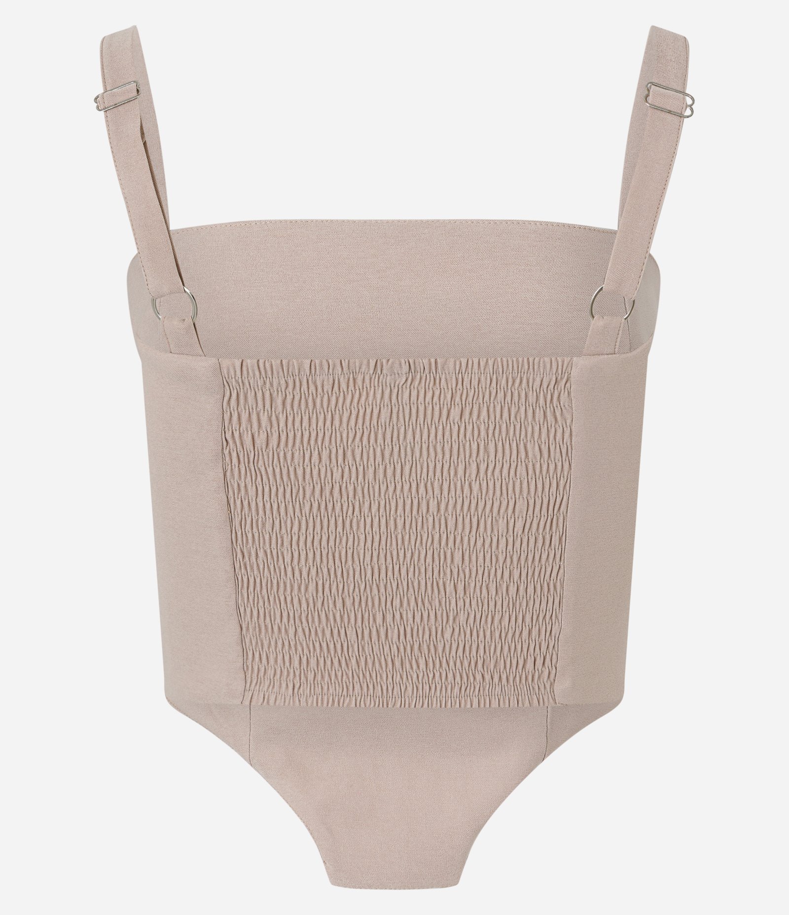 Blusa Corsetada em Bengaline com Alça Fina e Ponta Bege 5