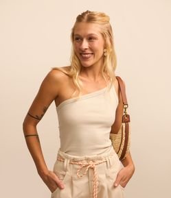 Blusa um Ombro só em Ribana com Textura Leve