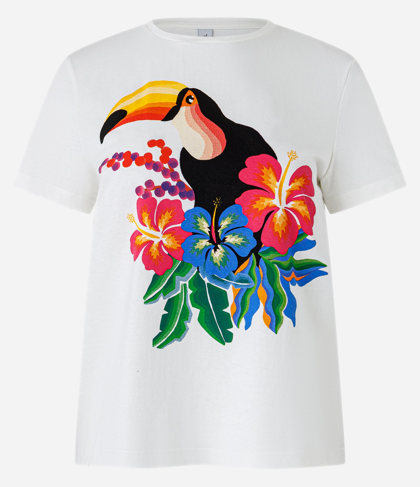 Blusa T-shirt em Algodão e Estampa Tucano com Hibiscos Branco 3