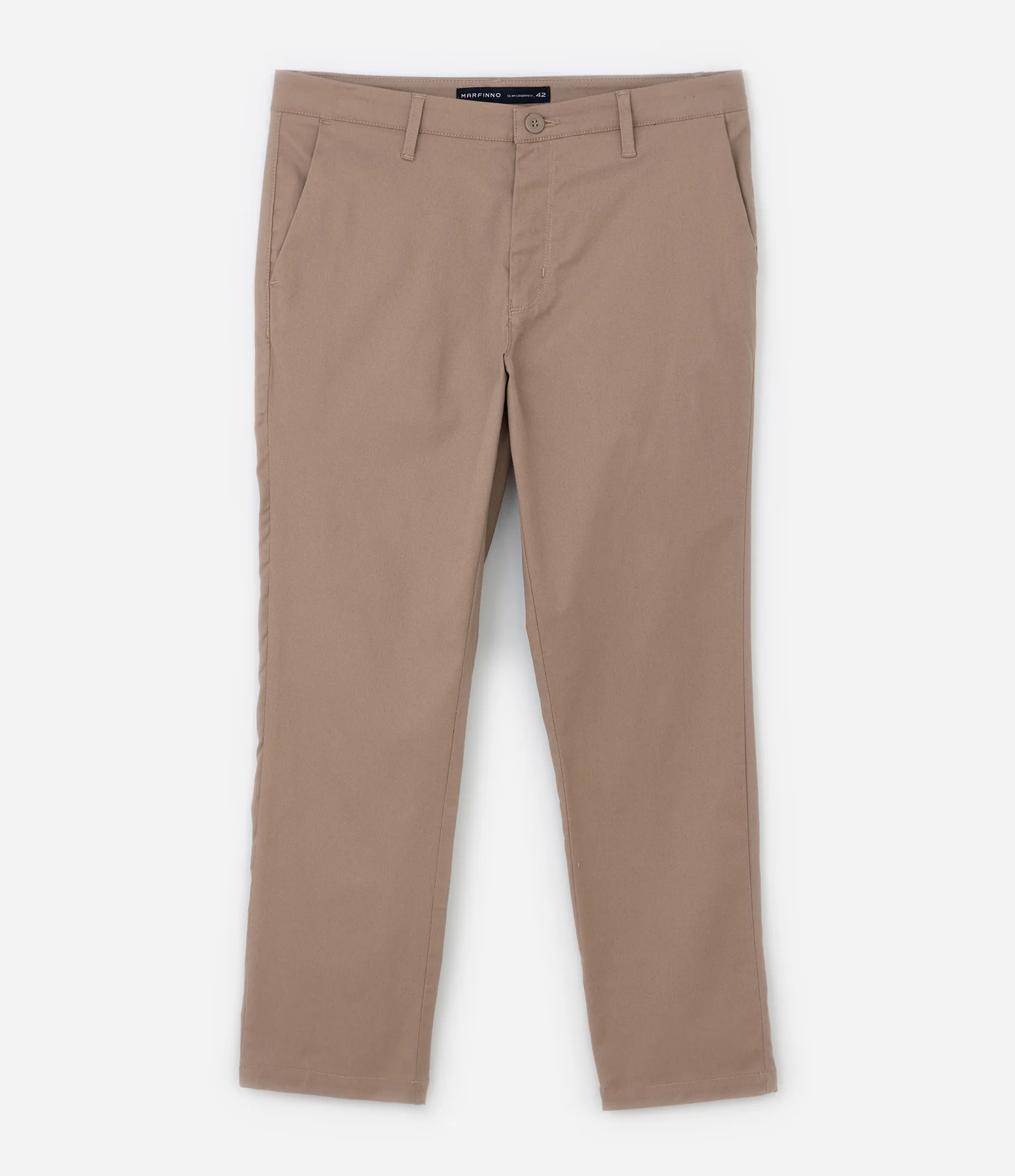 Calça Slim Sarjado Cropped Alfaiatada com Bolsos Marrom Médio 1