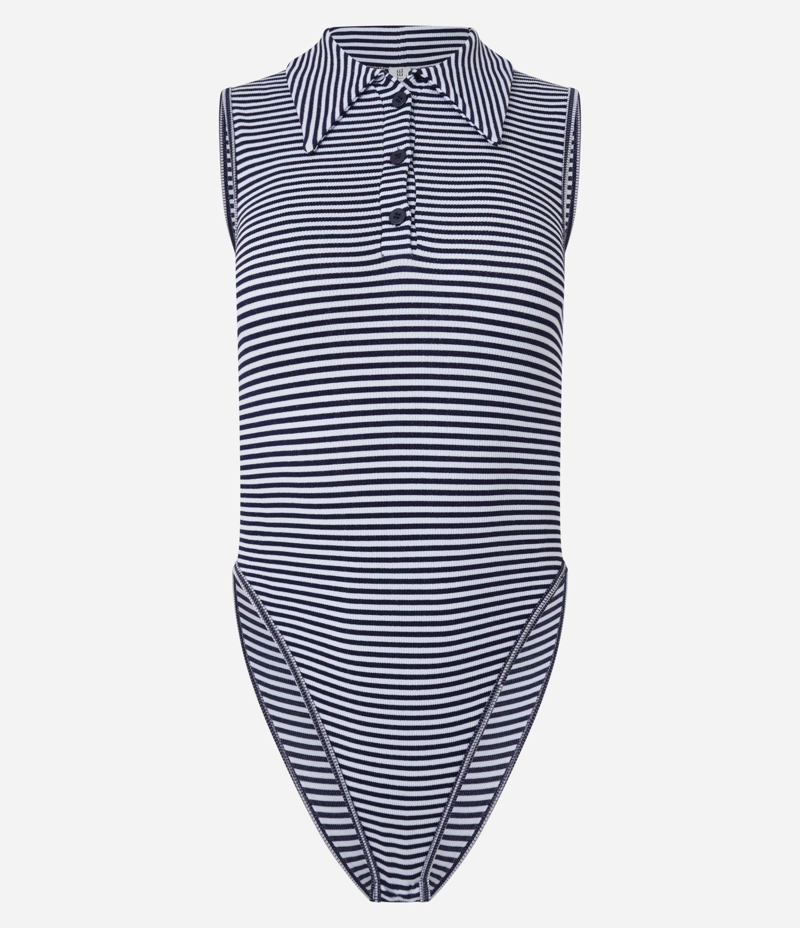 Body em Poliamida Seamless com Gola Polo e Listras Azul 4