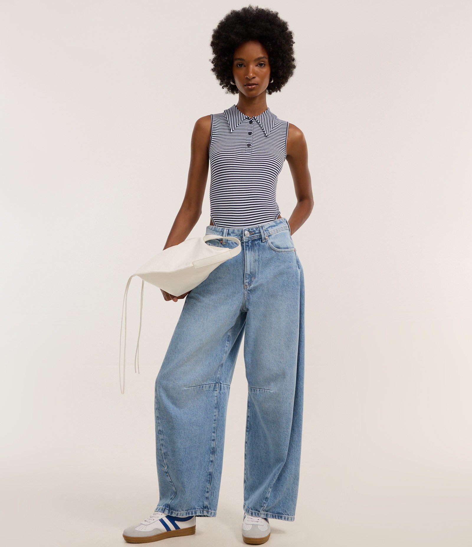 Body em Poliamida Seamless com Gola Polo e Listras Azul 2