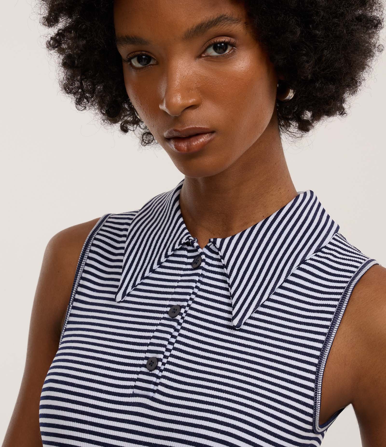 Body em Poliamida Seamless com Gola Polo e Listras Azul 3