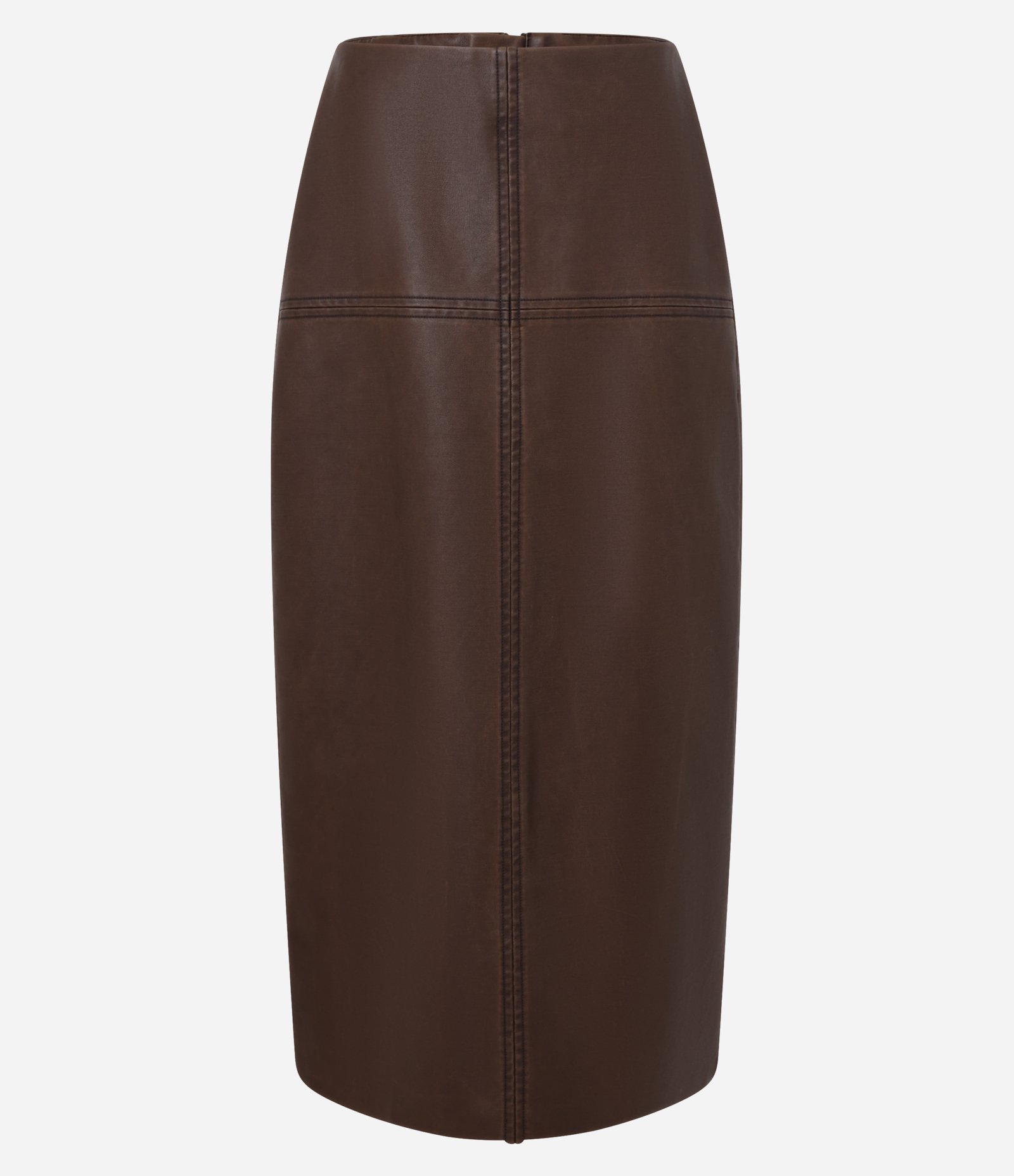 Saia Lápis Midi em PU com Zíper Frontal Marrom 11
