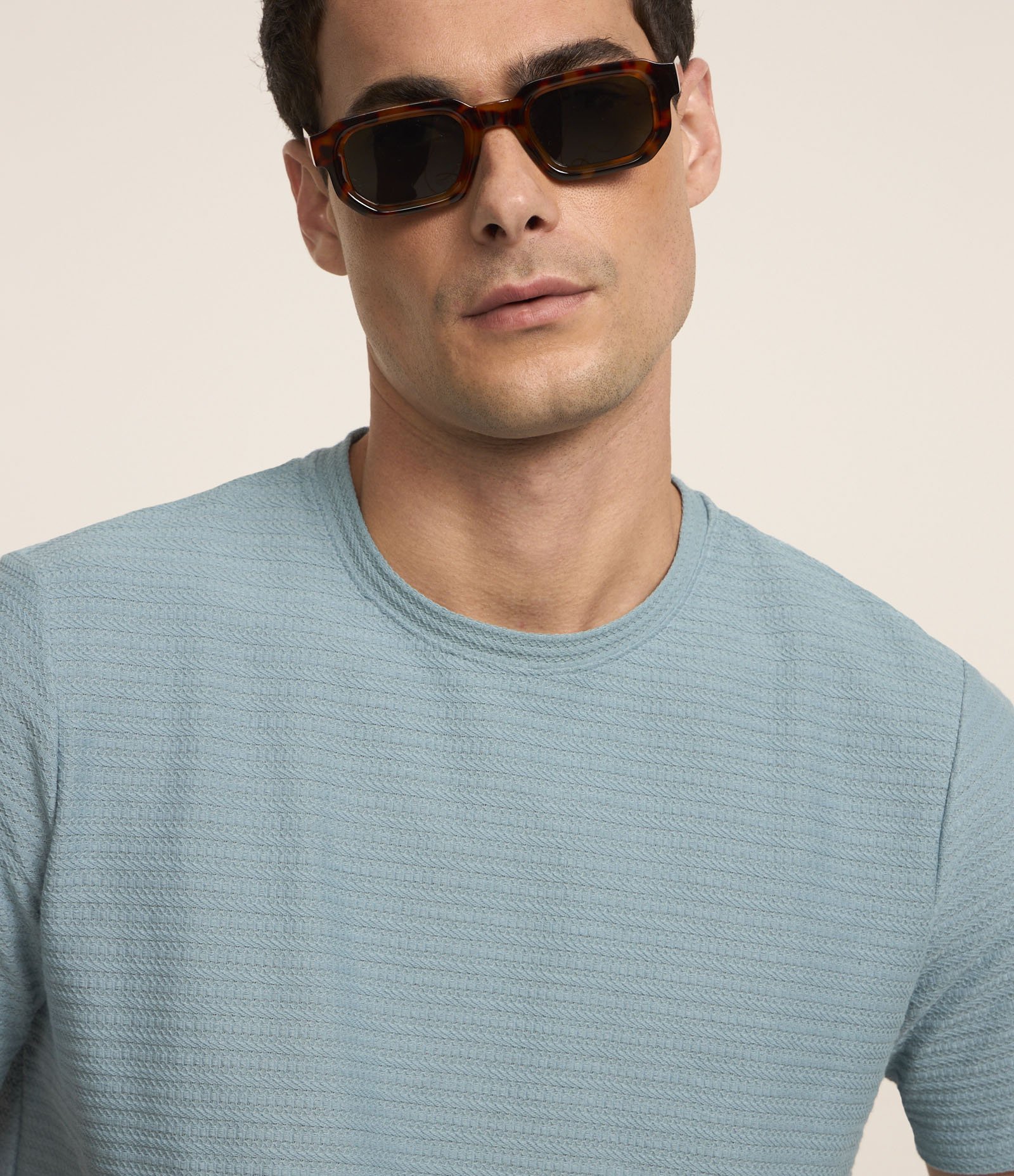 Camiseta Regular em Algodão com Textura Azul 3