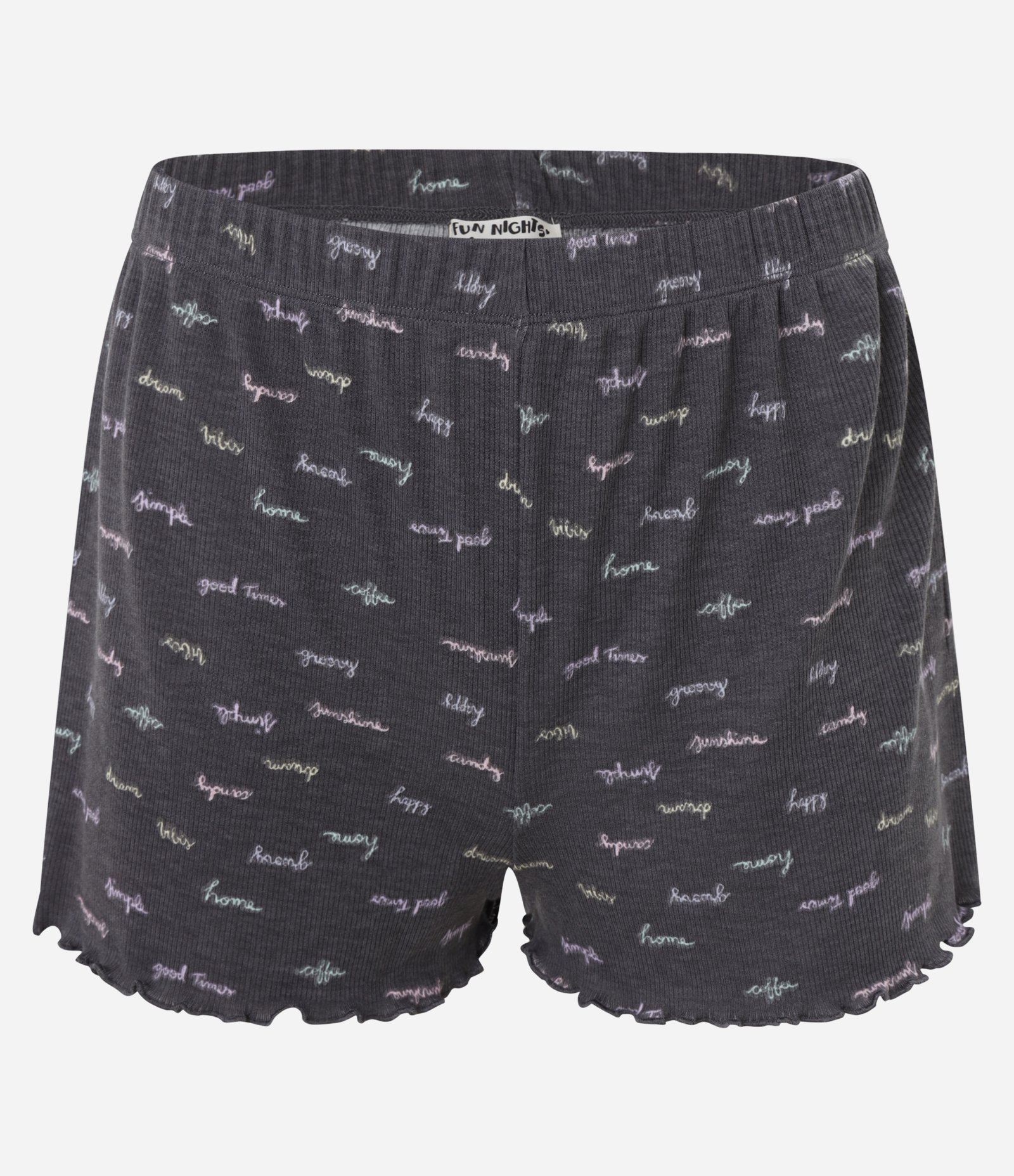 Pijama Short Doll Regata Larga em Ribana com Estampa de Palavras Cinza 3
