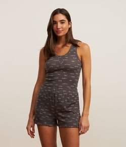Pijama Short Doll Regata Larga em Ribana com Estampa de Palavras