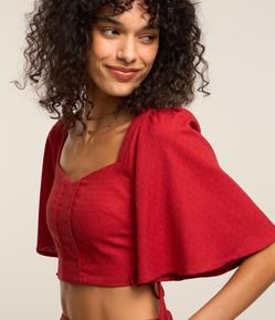 Blusa Cropped com Textura Maquinetada e Amarração Lateral