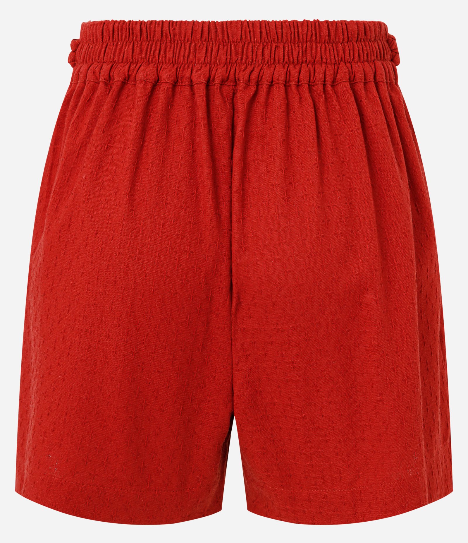 Short Curto com Textura Maquinetada com Bolsos e Cós Trançado Vermelho 7