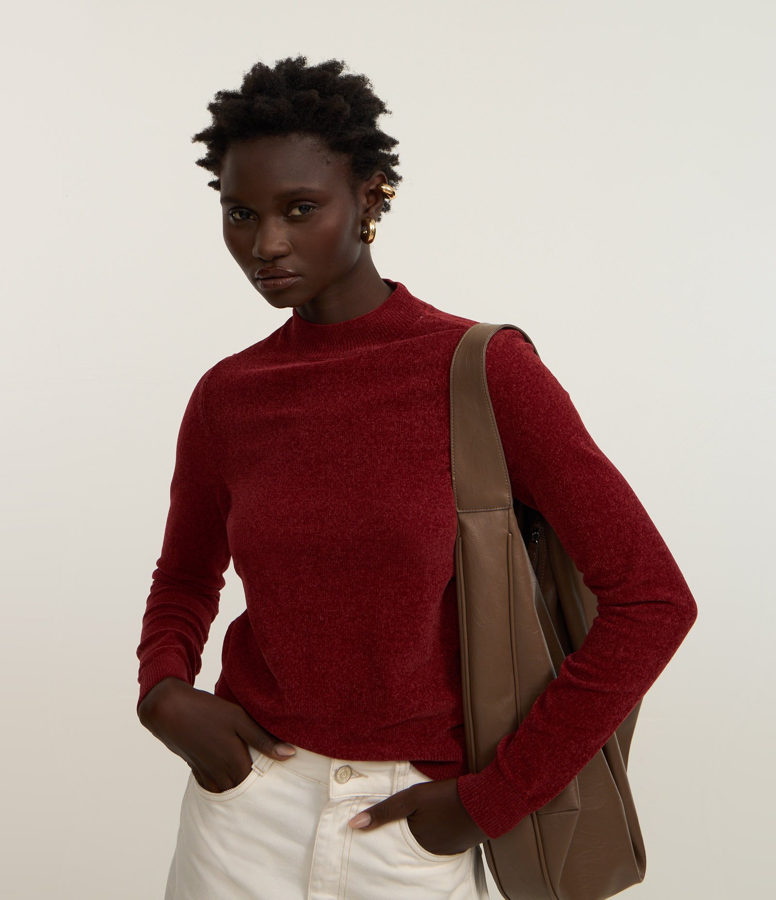 Blusa em Chenille com Gola Altinha Vermelho 1