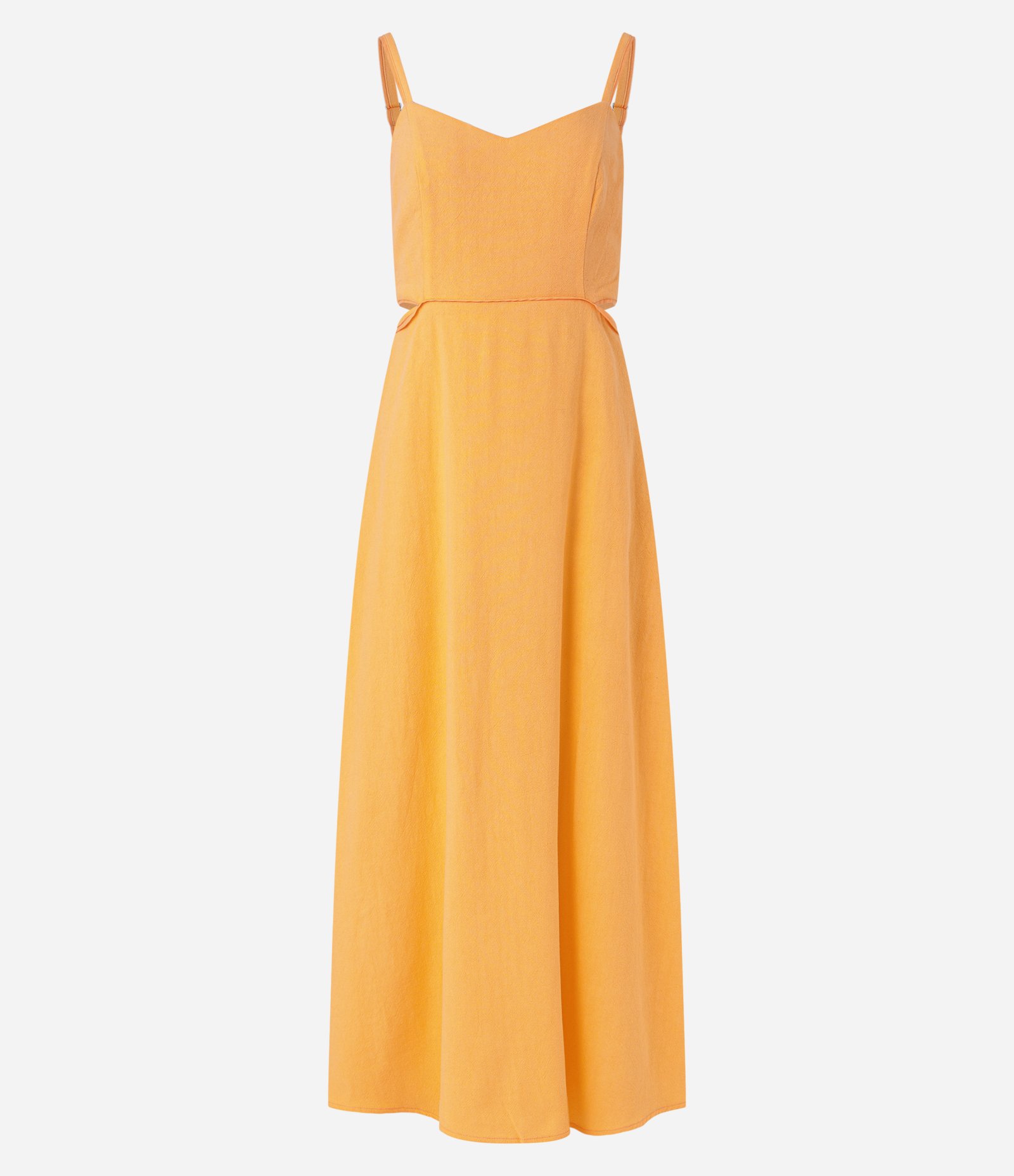 Vestido New Midi em Viscose e Linho e Recortes na Cintura Amarelo 6