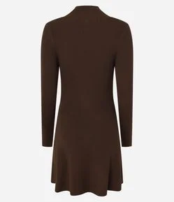 Vestido Evasê Curto em Tricô Canelado com Gola Alta