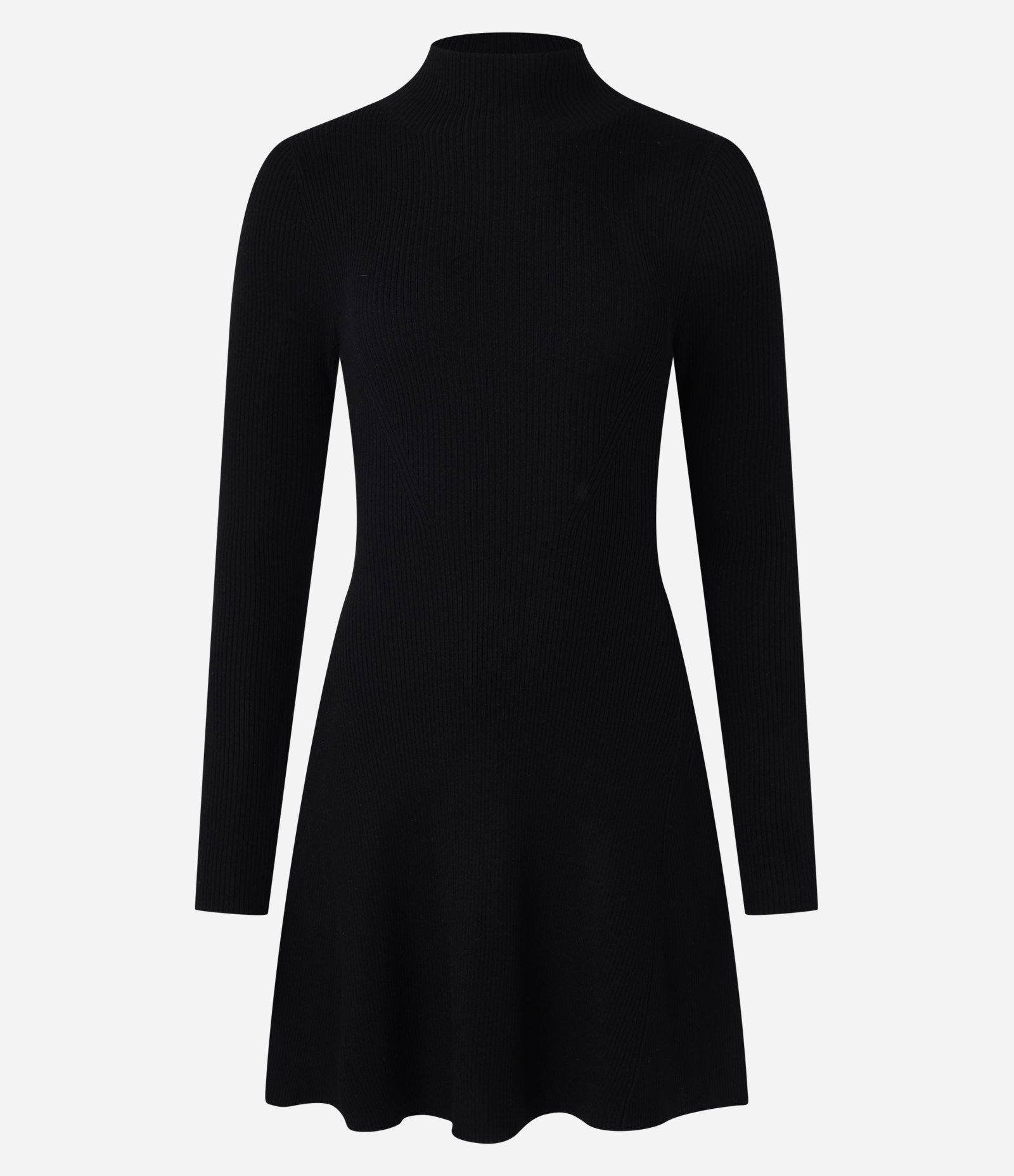 Vestido Evasê Curto em Tricô Canelado com Gola Alta Preto 5