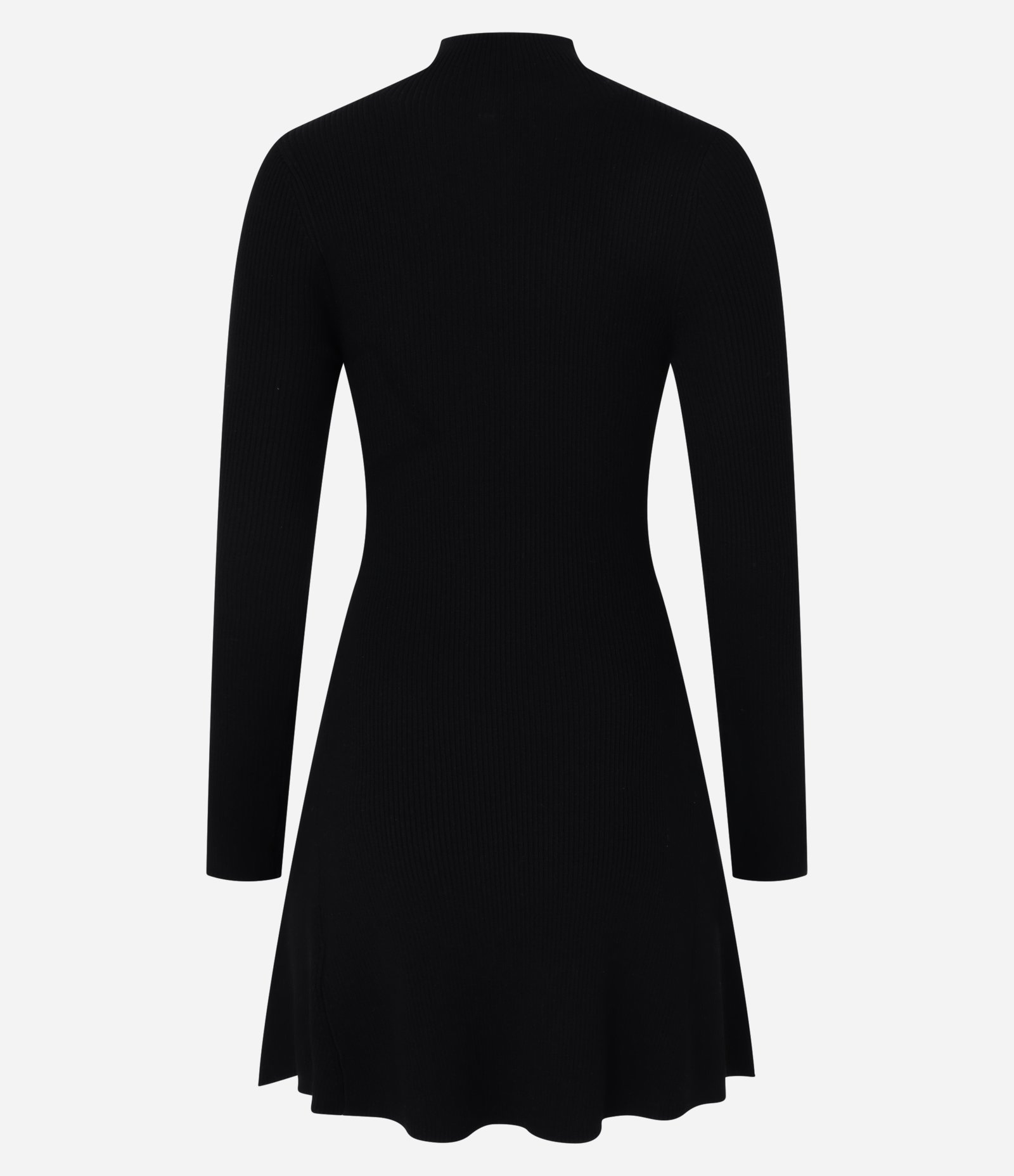 Vestido Evasê Curto em Tricô Canelado com Gola Alta Preto 7