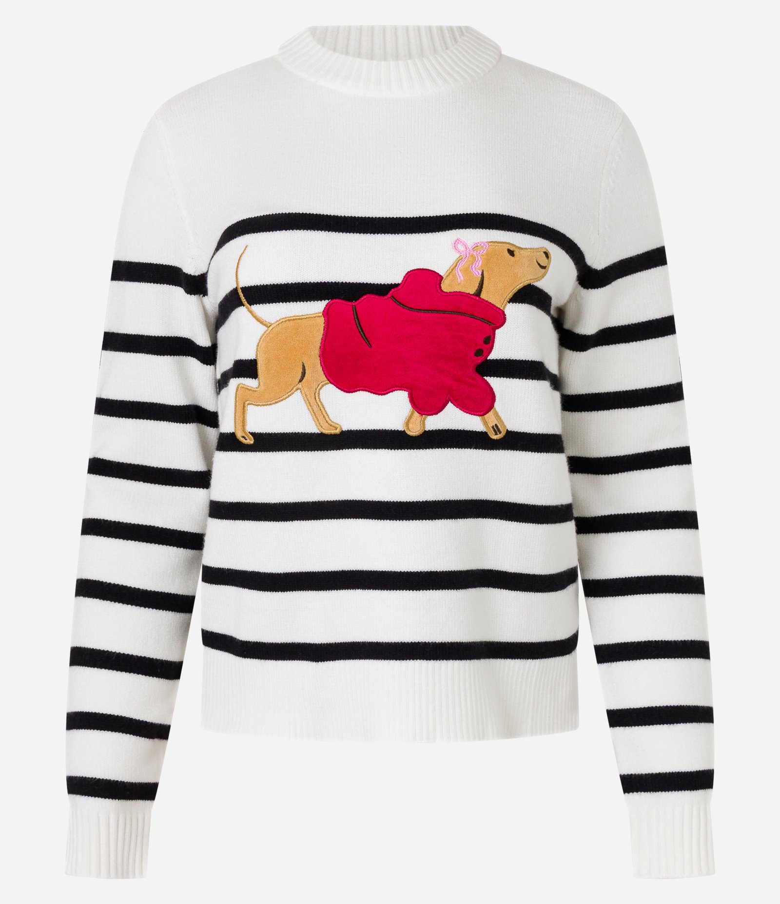 Suéter em Jacquard Listrado com Golinha Alta e Estampa de Cachorro Branco 5