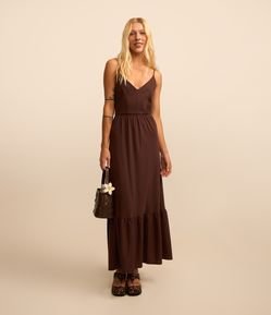 Vestido Long midi em Algodão com Costas Abertas e Babado na Barra