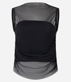 Blusa em Tule com Sobreposição e Drapeado Lateral