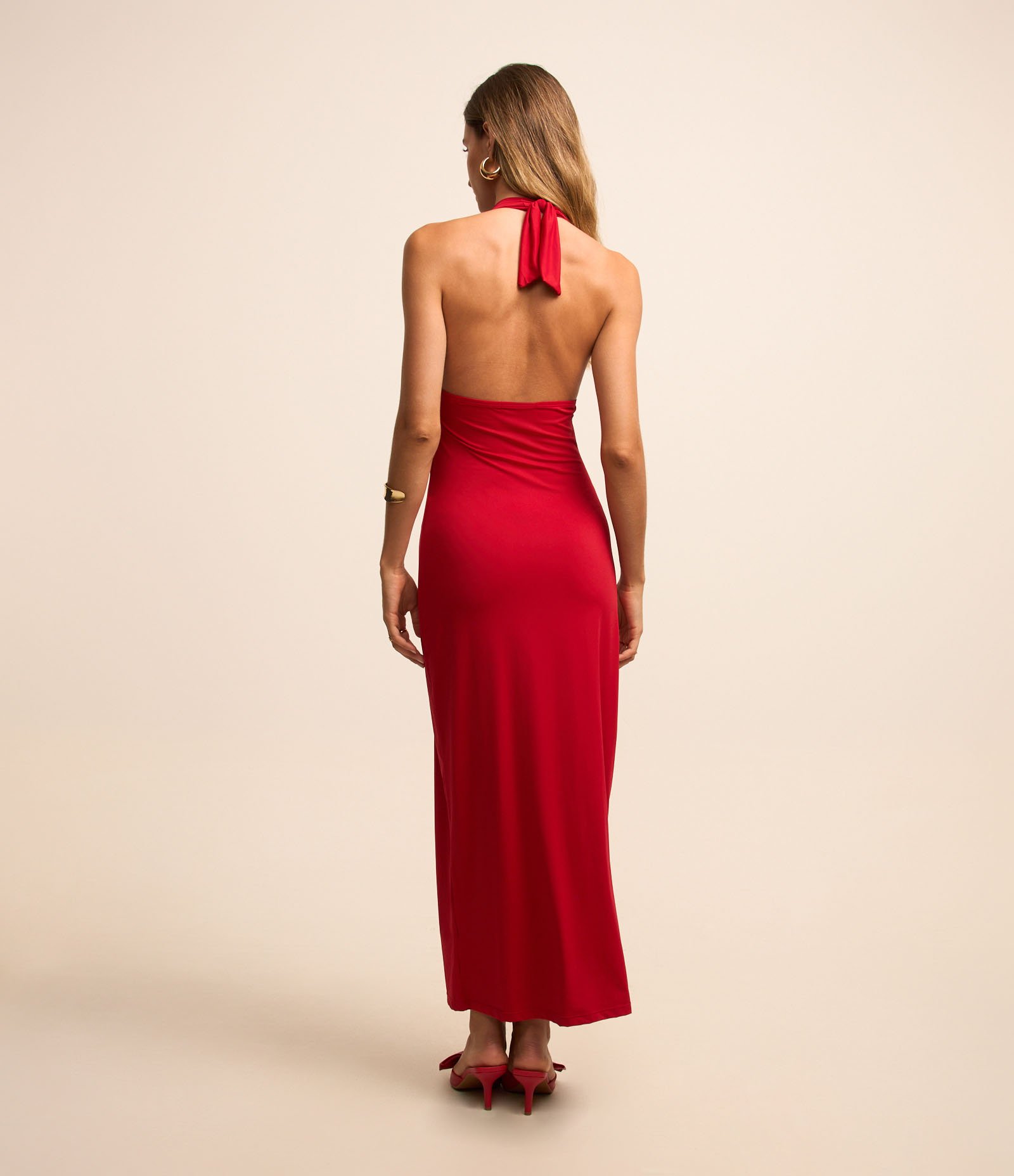 Vestido Midi em Poliamida com Decote Degagê Vermelho 4