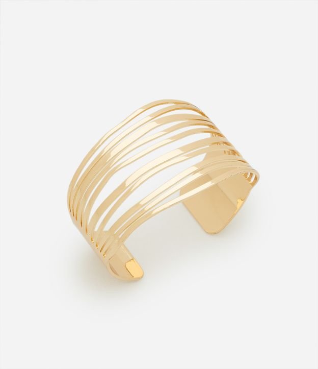 Bracelete Metal Rigído Liso com Listras Onduladas
