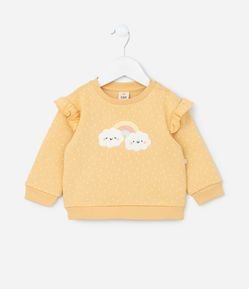 Casaco Infantil com Babadinho e Bordado Arco-Íris - Tam 0 a 18 meses