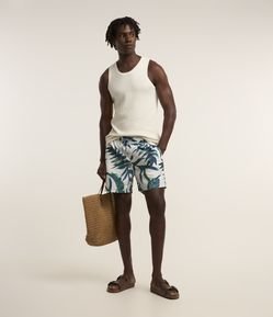 Bermuda em Microfibra com Cós Elástico e estampa Floral