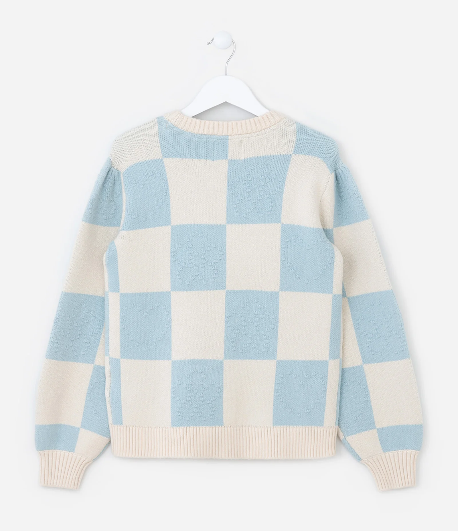 Blusão Infantil em Jacquard com Mangas Bufantes - Tam 5 a 14 Anos Azul/Off White 2