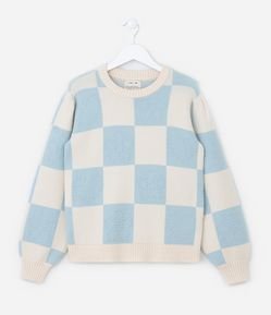 Blusão Infantil em Jacquard com Mangas Bufantes - Tam 5 a 14 Anos