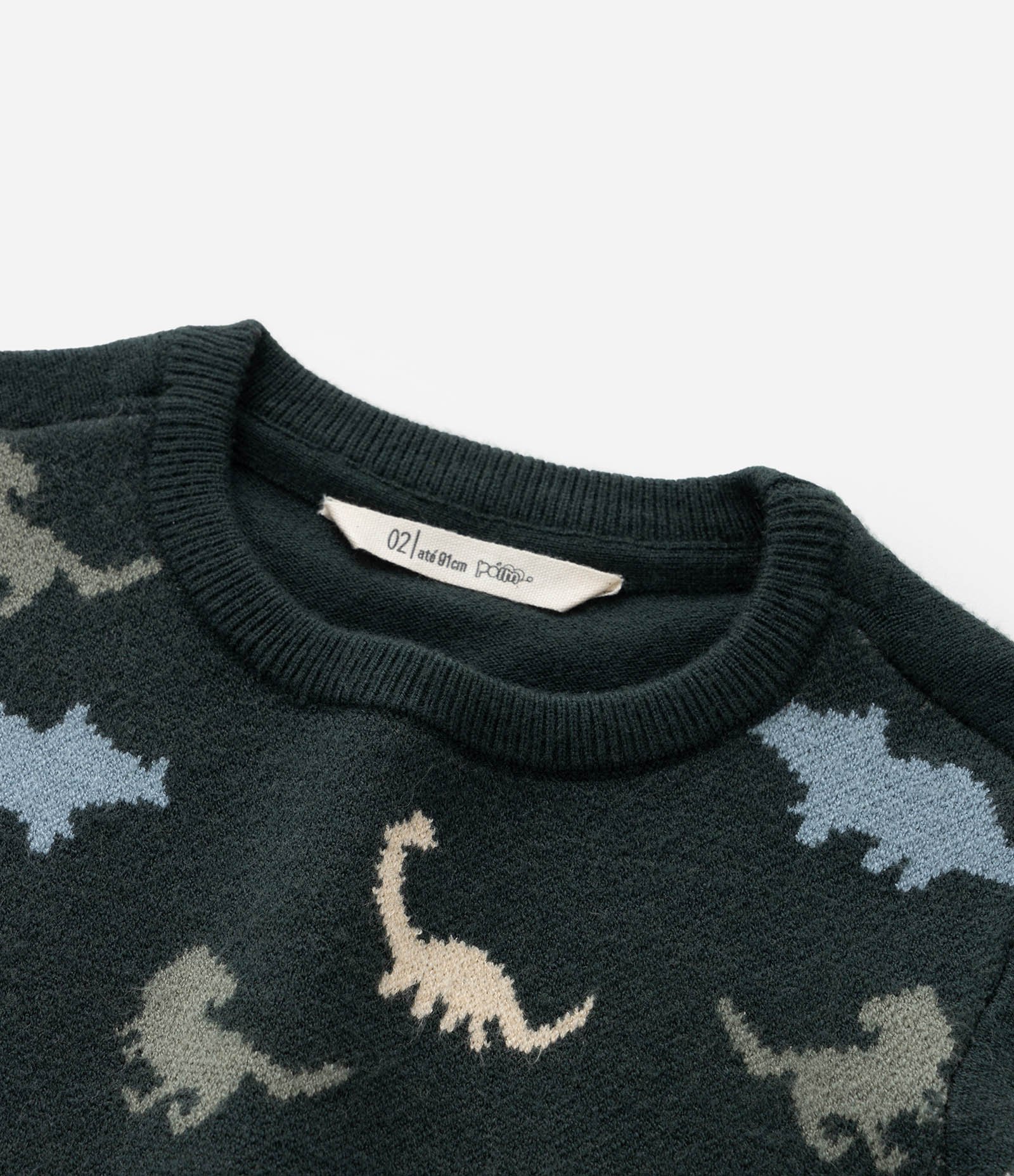 Suéter Infantil com Estampa Dinossauros - Tam 1 a 4 Anos Verde Escuro 4