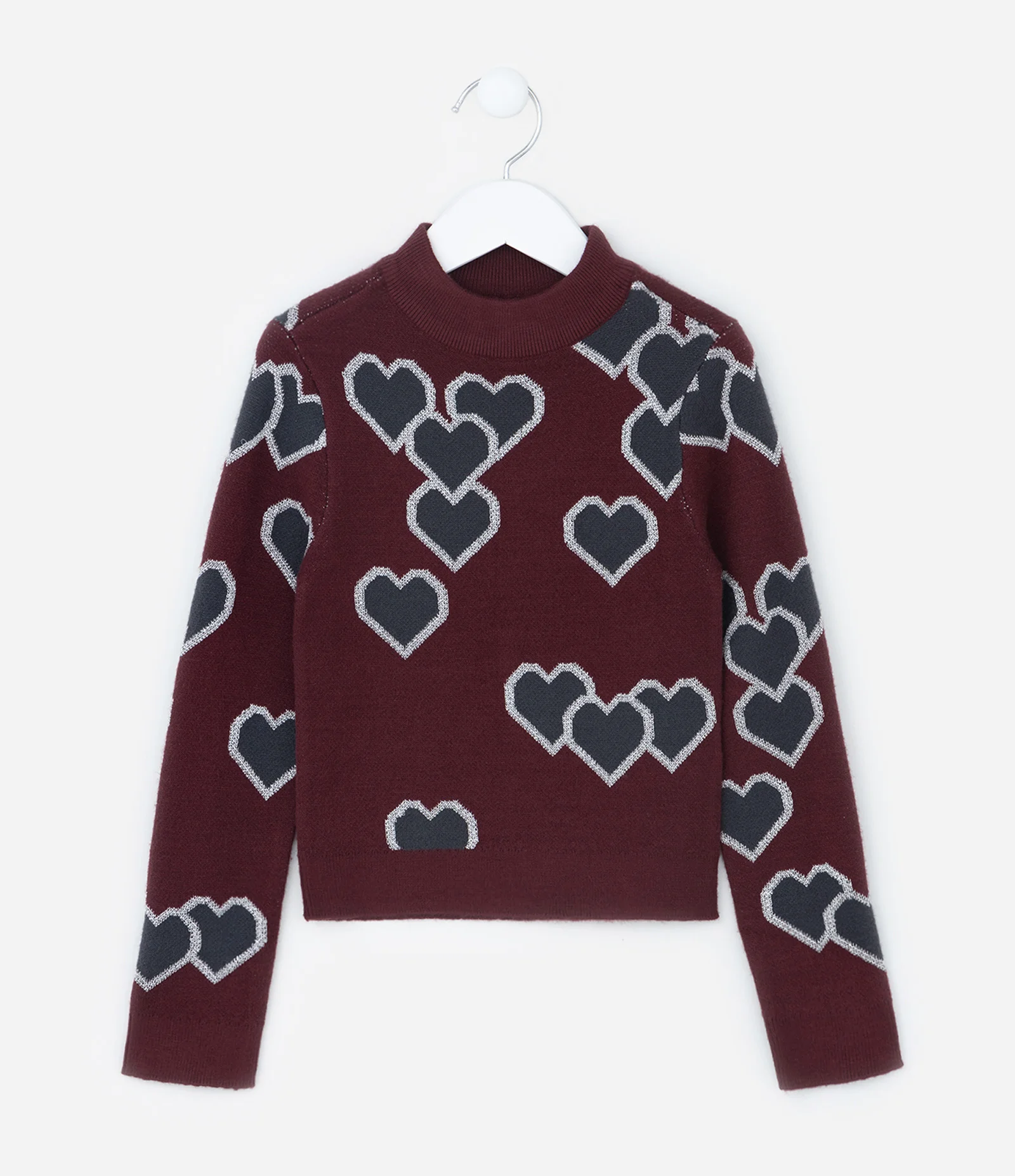 Suéter Infantil em Tricô com Estampa Corações - Tam 5 a 14 Anos Vermelho 1