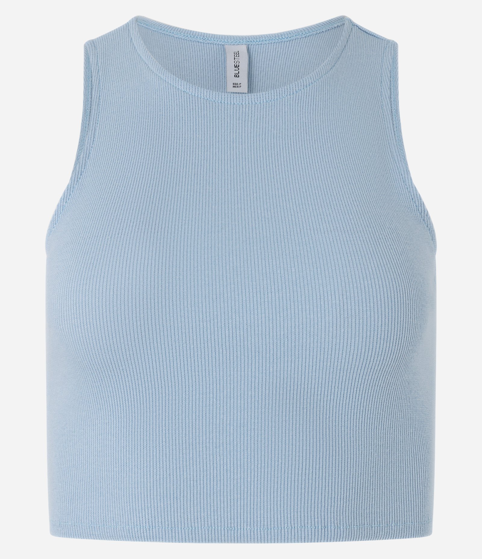 Blusa Cropped sem Manga em Algodão com Textura Canelada Azul 4