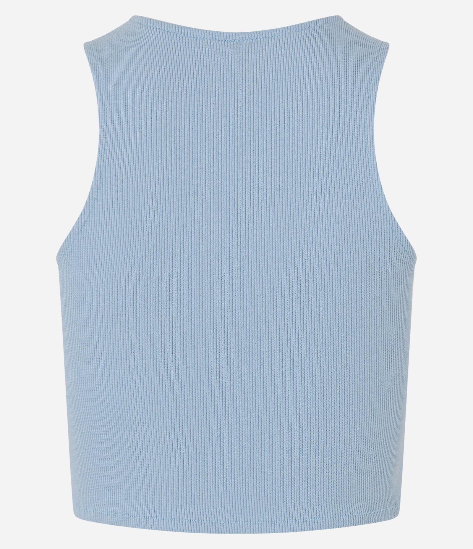 Blusa Cropped sem Manga em Algodão com Textura Canelada Azul 6