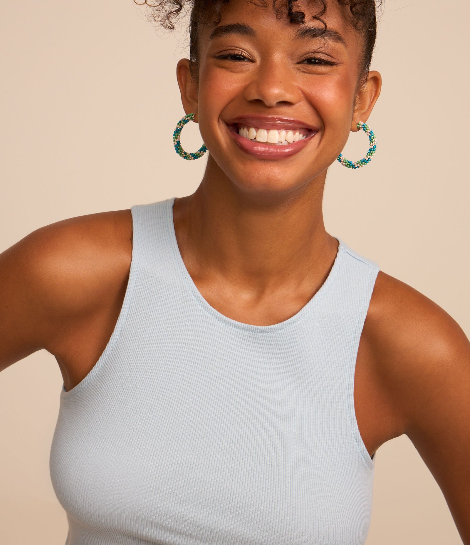 Blusa Cropped sem Manga em Algodão com Textura Canelada Azul 3