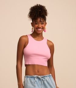Blusa Cropped sem Manga em Algodão com Textura Canelada