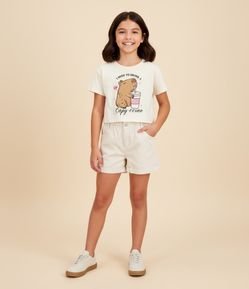 Camiseta Cropped com Estampa de Capivara - Tam 7 a 14 Anos