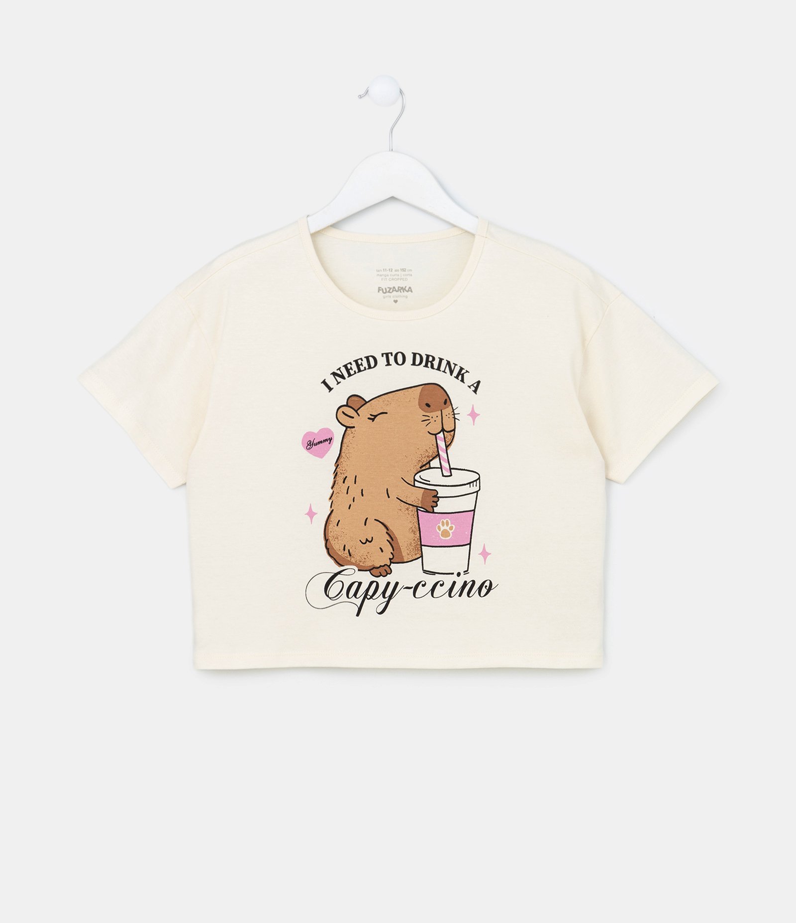 Camiseta Cropped com Estampa de Capivara - Tam 7 a 14 Anos Bege 1
