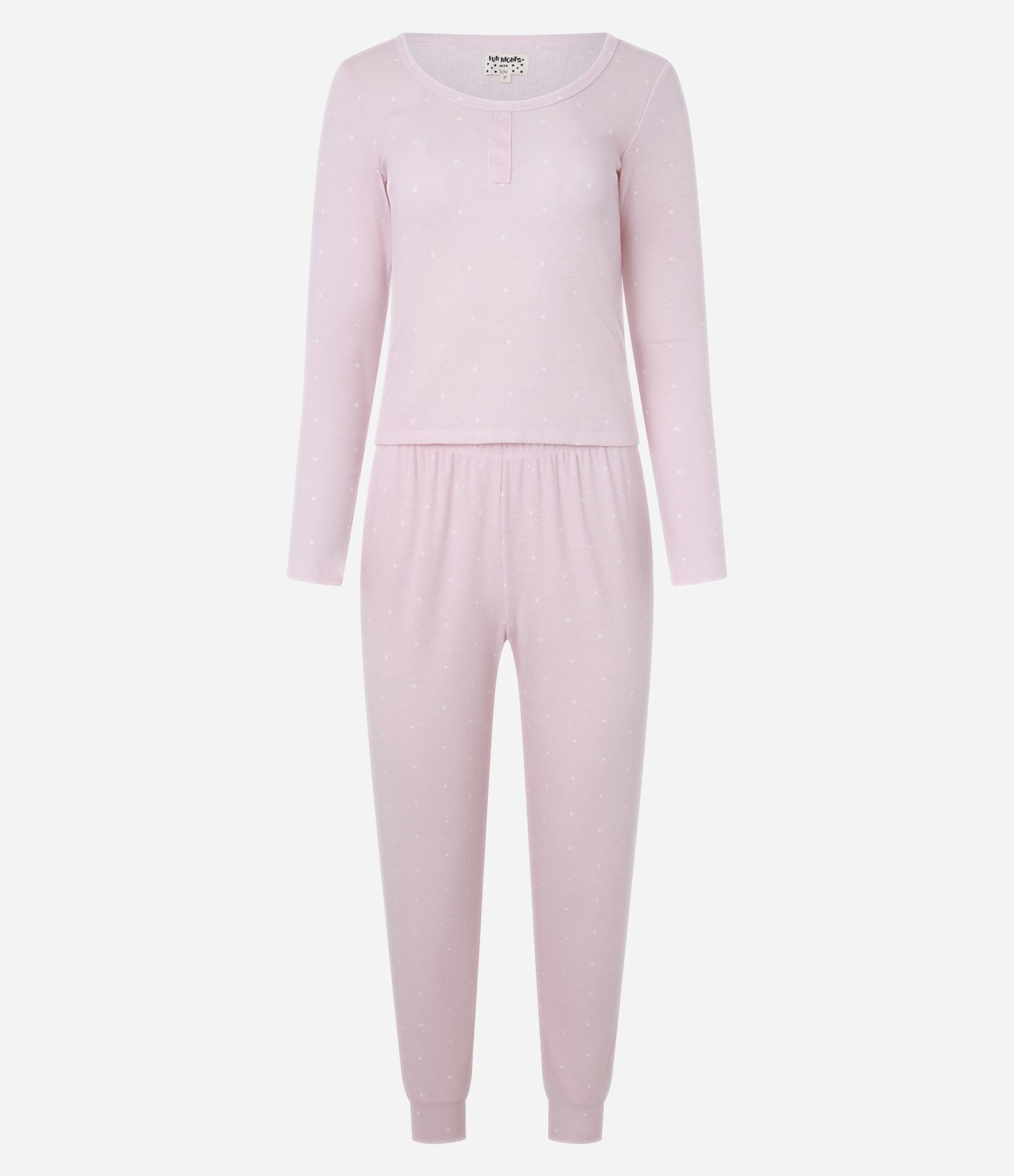 Pijama Longo em Ribana com Estampa Poá Rosa 4