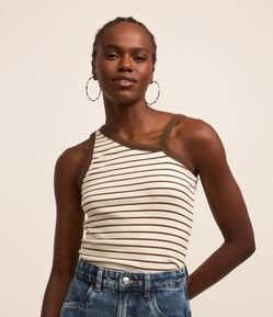 Blusa Regata em Ribana Listrada com Decote Assimétrico