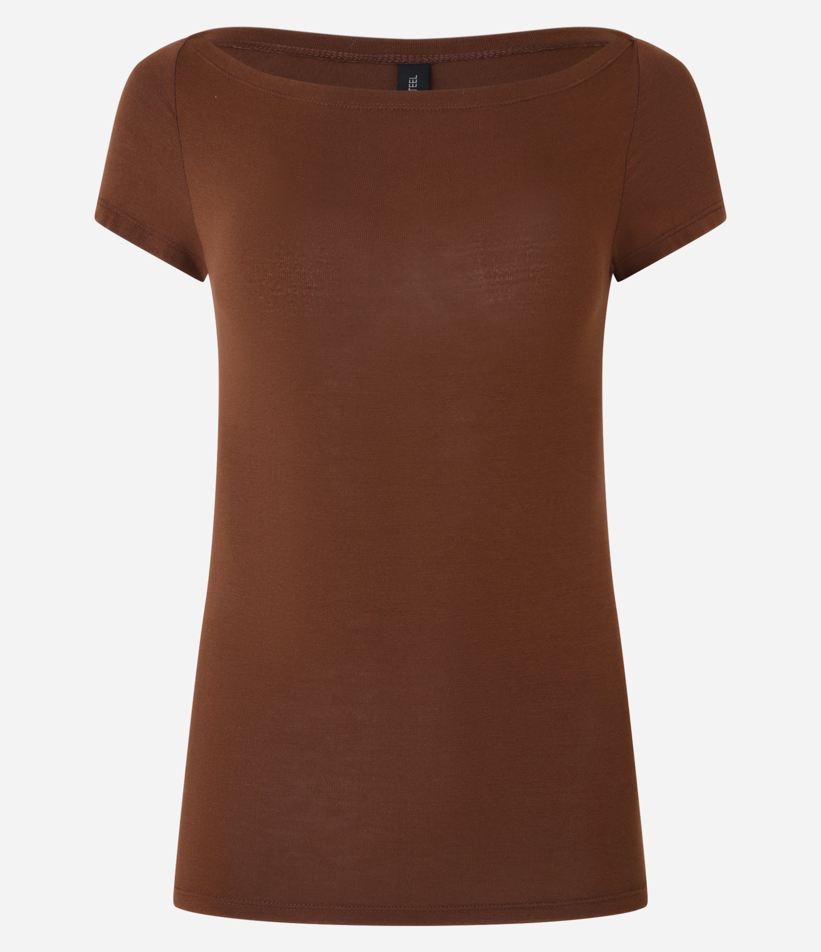 Blusa Alongada em Viscose com Decote Canoa Marrom 4