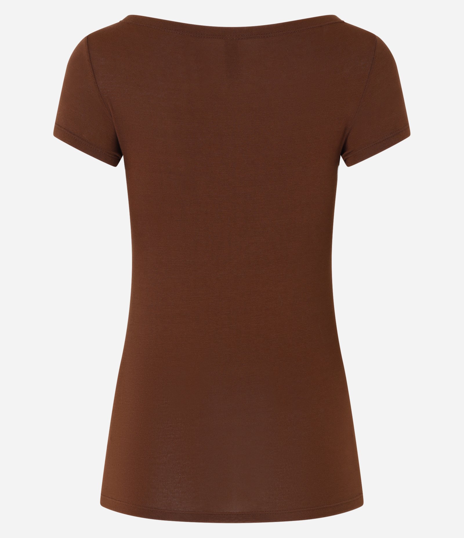 Blusa Alongada em Viscose com Decote Canoa Marrom 5